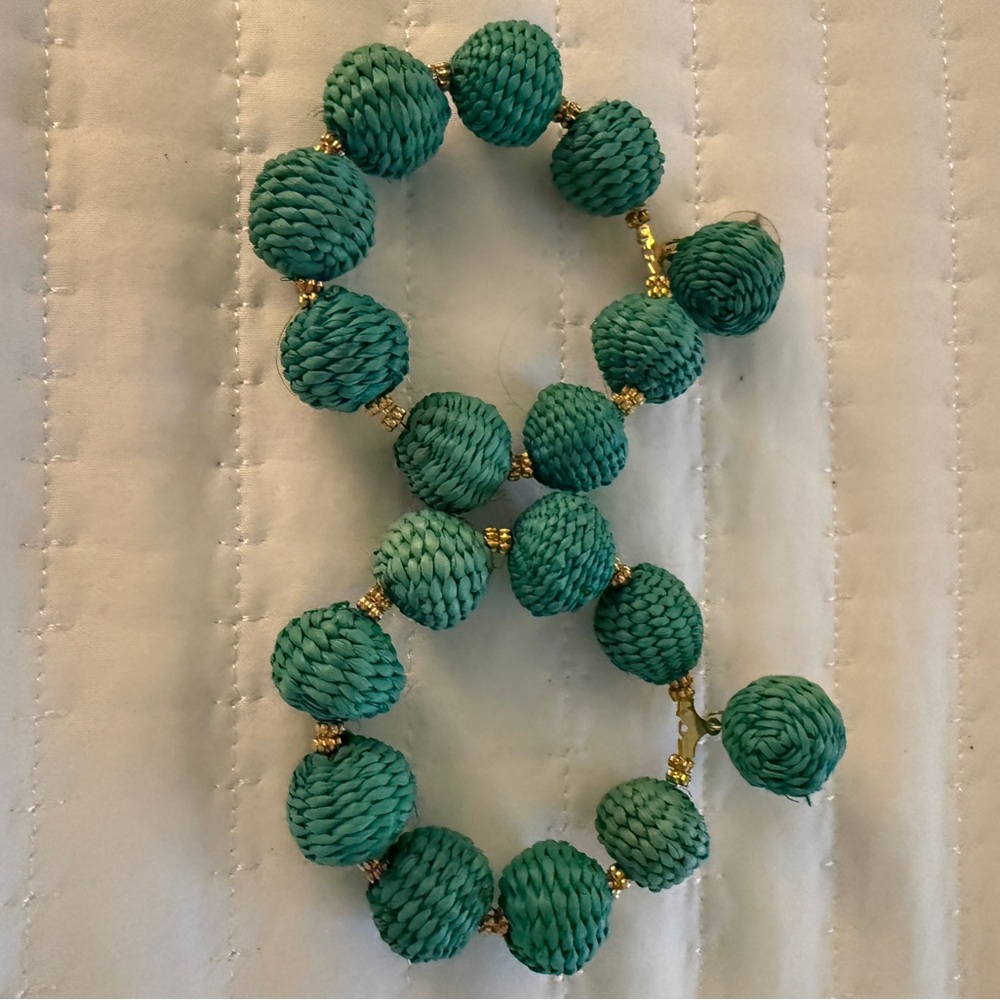 Teal Beaded Stretch Earrings with Gold Accents - Unbranded